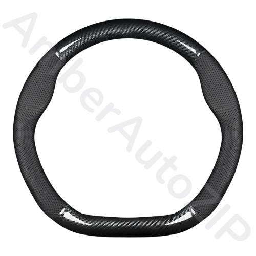 Оплётка рулевого колеса из карбона с чёрными перфорированными вставками №4